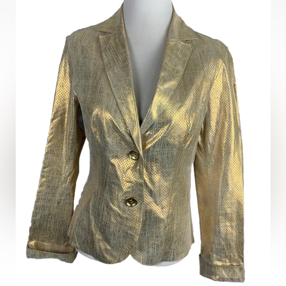 Cache’ Women's Vintage GOLD 100% Leather Blazer Jacket Sz M